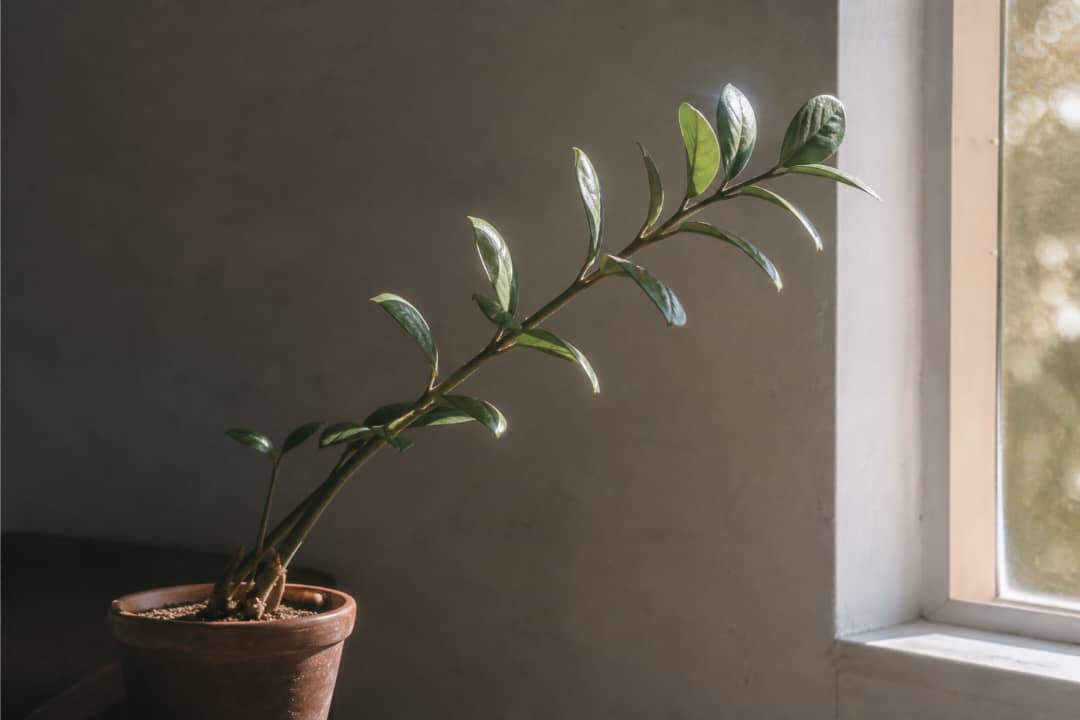 A plant growing naturally toward the light